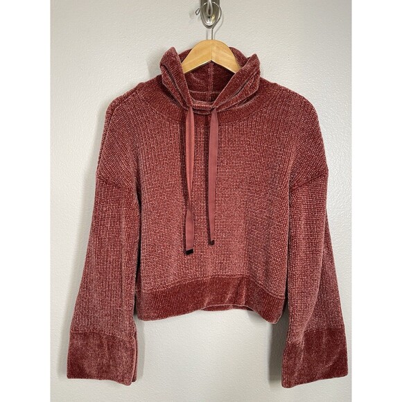 PrAna Long Sleeve Funnel Neck Chanavey Sweater Red Chenille Size S Cropped Bell - Picture 4 of 12